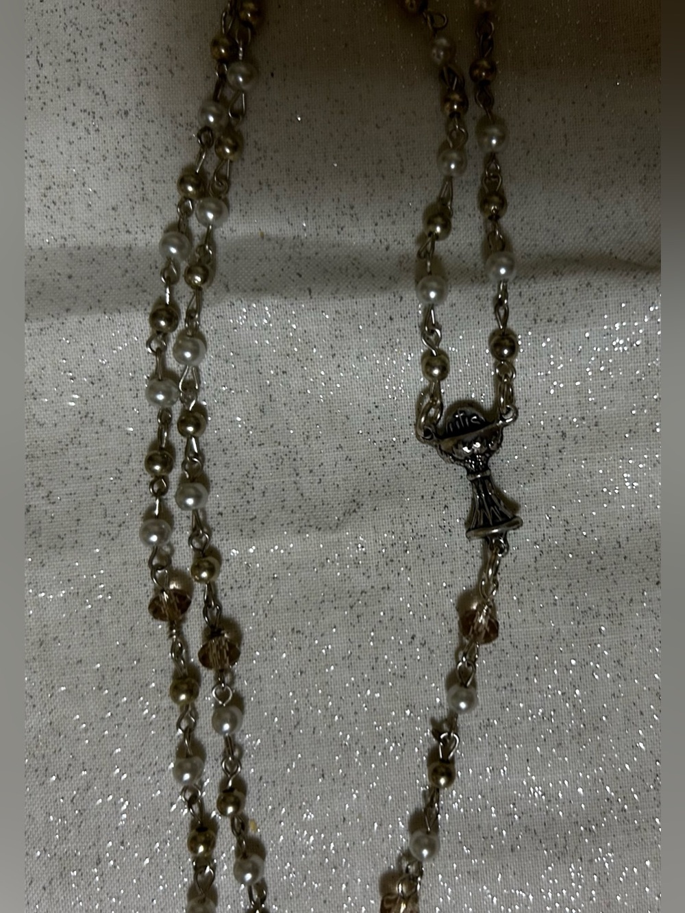 Handmade Rosary Necklace with White Beads - Picture 2 of 5